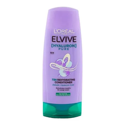 L'Oreal Paris Elvive Hyaluron Pure 72H Rehydrating Conditioner, Salicylic & Hyaluronic Acid, 175ml